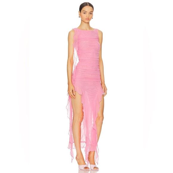 Lovers and Friends Vanessa Midi Pink Dress Gown Sheer Size S - Picture 2 of 10